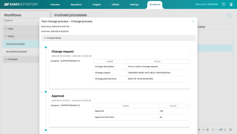 Workflow_Change request SAMU enterprise architecture tool Workflow module screenshot